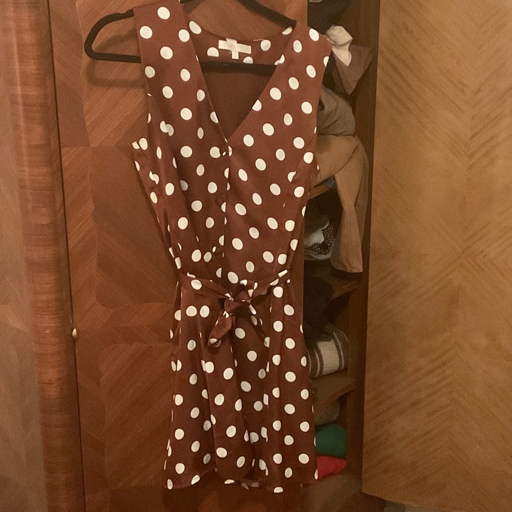 WAYF Brown Polka Dot Sleeveless Dress